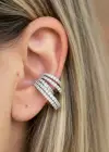 Gümüş Renk Taş Detaylı 14K Altın Kaplama TX Ear Cuff (Tek)