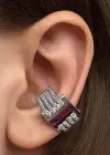 Gümüş Renk Taş Detaylı 14K Altın Kaplama TX Ear Cuff (Tek)