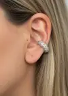 Gümüş Renk Taş Detaylı 14K Altın Kaplama TX Ear Cuff (Tek)