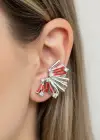 Gümüş Renk Taş Detaylı 14K Altın Kaplama TX Ear Cuff (Tek)