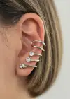 Gümüş Renk Taş Detaylı 14K Altın Kaplama TX Ear Cuff (Tek)