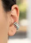 Gümüş Renk Taş Detaylı 14K Altın Kaplama TX Ear Cuff (Tek)