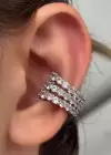 Gümüş Renk Taş Detaylı 14K Altın Kaplama TX Ear Cuff (Tek)