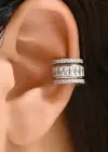 Gümüş Renk Taş Detaylı 14K Altın Kaplama TX Ear Cuff (Tek)