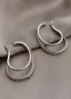 Gümüş Renk Taş Detaylı 14K Altın Kaplama TX Ear Cuff (Tek)