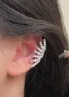 Gümüş Renk Taş Detaylı 14K Altın Kaplama TX Ear Cuff (Tek)