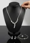 Gümüş Renk Taş Detaylı 4lü Abiye Set