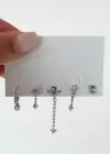 Gümüş Renk Taş Detaylı 5li Küpe Set