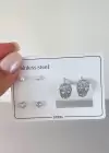 Gümüş Renk Taş Detaylı 6lı Çelik Küpe Set