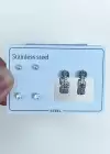 Gümüş Renk Taş Detaylı 6lı Çelik Küpe Set