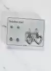 Gümüş Renk Taş Detaylı 6lı Çelik Küpe Set