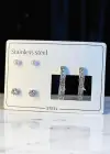 Gümüş Renk Taş Detaylı 6lı Çelik Küpe Set