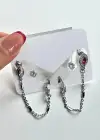 Gümüş Renk Taş Detaylı 6lı Küpe Set