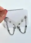 Gümüş Renk Taş Detaylı 6lı Küpe Set