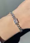 Gümüş Renk Taş Detaylı Çelik Bileklik