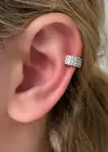 Gümüş Renk Taş Detaylı Çelik Ear Cuff Küpe (Tek)