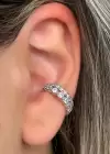 Gümüş Renk Taş Detaylı Çelik Ear Cuff (Tek)