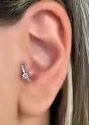 Gümüş Renk Taş Detaylı Çelik Halka Tragus/Kıkırdak Küpe/Piercing (Tek)