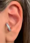 Gümüş Renk Taş Detaylı Çelik Halka Tragus/Kıkırdak Küpe/Piercing (Tek)