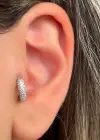 Gümüş Renk Taş Detaylı Çelik Halka Tragus/Kıkırdak Küpe/Piercing (Tek)