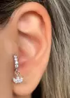 Gümüş Renk Taş Detaylı Çelik Halka Tragus/Kıkırdak Küpe/Piercing (Tek)