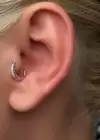 Gümüş Renk Taş Detaylı Çelik Halka Tragus/Kıkırdak Küpe/Piercing (Tek)