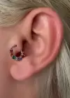 Gümüş Renk Taş Detaylı Çelik Halka Tragus/Kıkırdak Küpe/Piercing (Tek)