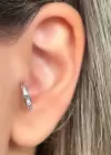 Gümüş Renk Taş Detaylı Çelik Halka Tragus/Kıkırdak Küpe/Piercing (Tek)