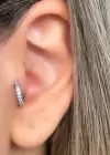 Gümüş Renk Taş Detaylı Çelik Halka Tragus/Kıkırdak Küpe/Piercing (Tek)