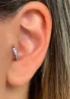 Gümüş Renk Taş Detaylı Çelik Halka Tragus/Kıkırdak Küpe/Piercing (Tek)