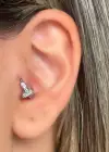Gümüş Renk Taş Detaylı Çelik Halka Tragus/Kıkırdak Küpe/Piercing (Tek)