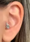 Gümüş Renk Taş Detaylı Çelik Halka Tragus/Kıkırdak Küpe/Piercing (Tek)