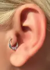 Gümüş Renk Taş Detaylı Çelik Halka Tragus/Kıkırdak Küpe/Piercing (Tek)