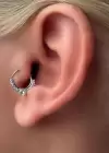 Gümüş Renk Taş Detaylı Çelik Halka Tragus/Kıkırdak Küpe/Piercing (Tek)