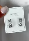 Gümüş Renk Taş Detaylı Çelik Halka Xupıng Küpe (Çift)