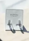 Gümüş Renk Taş Detaylı Çelik Halka Xupıng Küpe (Çift)