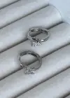 Gümüş Renk Taş Detaylı Çelik Halka Xupıng Küpe (Çift)