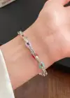 Gümüş Renk Taş Detaylı Çelik Kelepçe Bileklik