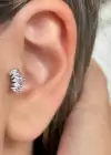 Gümüş Renk Taş Detaylı Çelik Tragus/Kıkırdak Küpe/Piercing (Tek)