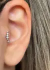 Gümüş Renk Taş Detaylı Çelik Tragus/Kıkırdak Küpe/Piercing (Tek)