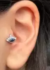 Gümüş Renk Taş Detaylı Çelik Tragus/Kıkırdak Küpe/Piercing (Tek)