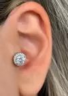 Gümüş Renk Taş Detaylı Çelik Tragus/Kıkırdak Küpe/Piercing (Tek)