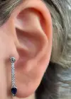 Gümüş Renk Taş Detaylı Çelik Tragus/Kıkırdak Küpe/Piercing (Tek)