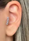 Gümüş Renk Taş Detaylı Çelik Tragus/Kıkırdak Küpe/Piercing (Tek)