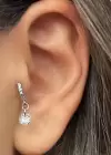 Gümüş Renk Taş Detaylı Çelik Tragus/Kıkırdak Küpe/Piercing (Tek)