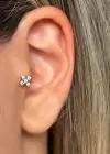 Gümüş Renk Taş Detaylı Çelik Tragus/Kıkırdak Küpe/Piercing (Tek)