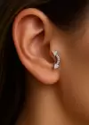 Gümüş Renk Taş Detaylı Çelik Tragus/Kıkırdak Küpe/Piercing (Tek)