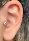 Gümüş Renk Taş Detaylı Çelik Tragus/Kıkırdak Küpe/Piercing (Tek)