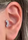 Gümüş Renk Taş Detaylı Çelik Tragus/Kıkırdak Küpe/Piercing (Tek)