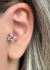 Gümüş Renk Taş Detaylı Çelik Tragus/Kıkırdak Küpe/Piercing (Tek)